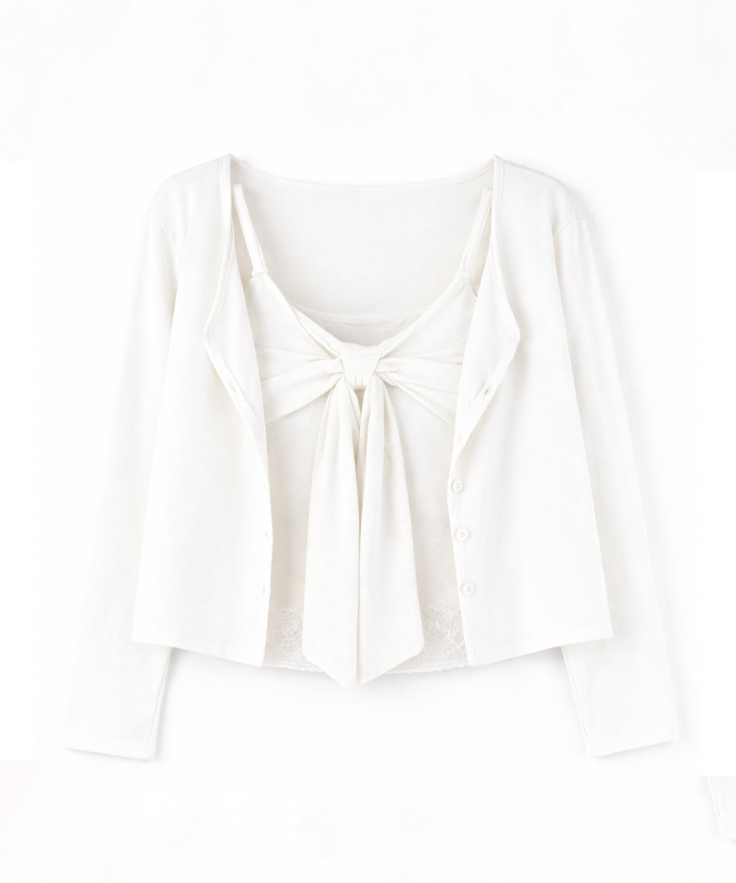 【 ２点セット 】リボンカットソーキャミソール ＋ カーディガンセット ／ribbon cutsew camisole + cardigan SET