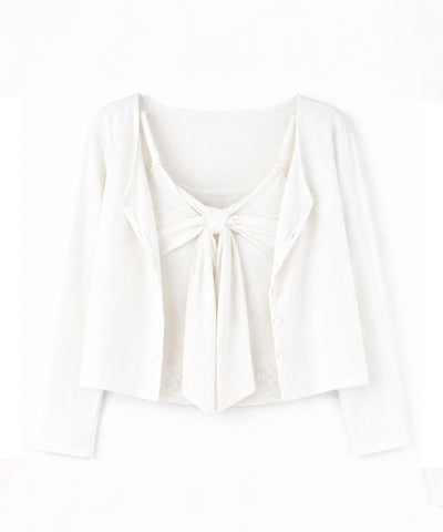 【 ２点セット 】リボンカットソーキャミソール ＋ カーディガンセット ／ribbon cutsew camisole + cardigan SET