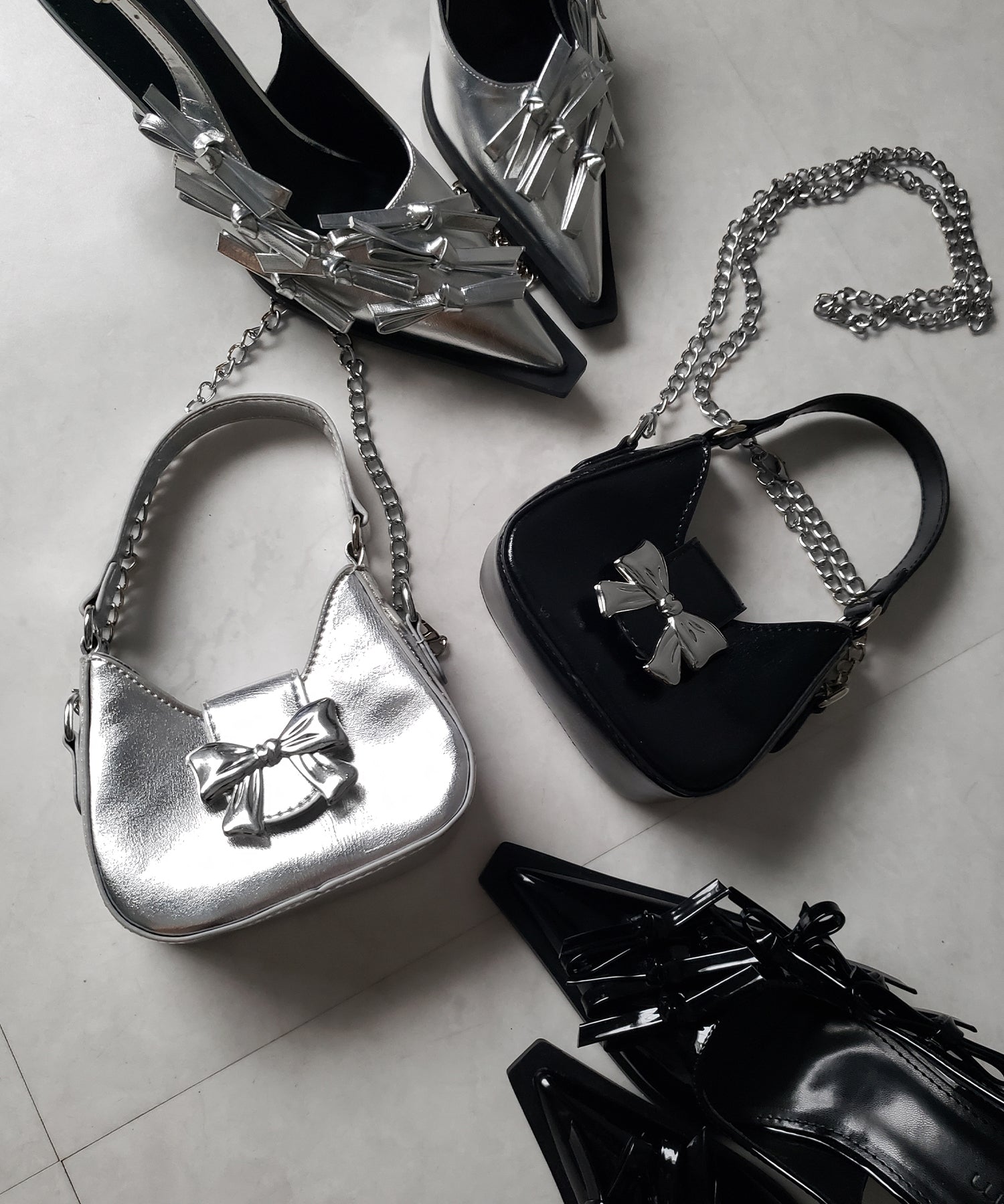 2color 】バックルリボンミニショルダーチェーンバッグ ／ buckle 