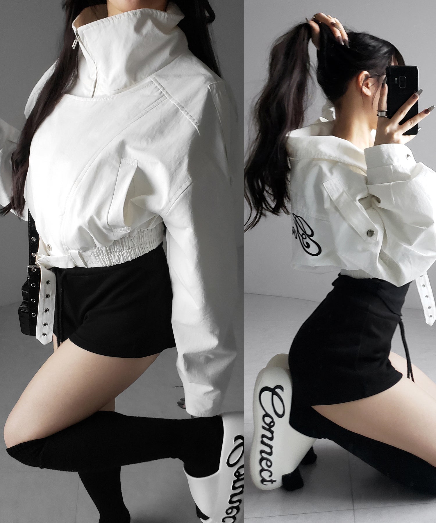 レタリングバックロゴスタンドカラーショートブルゾン ／ lettering back logo stand collar short blouson