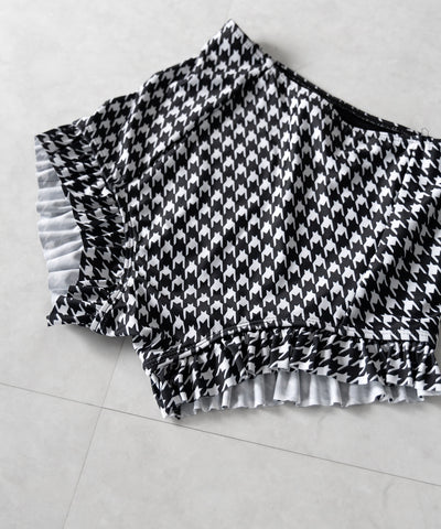 【 レディース水着／２点セット 】千鳥格子柄クロスウエストリボンハイウエストビキニ ／ houndstooth pattern cross waist ribbon high waist bikini