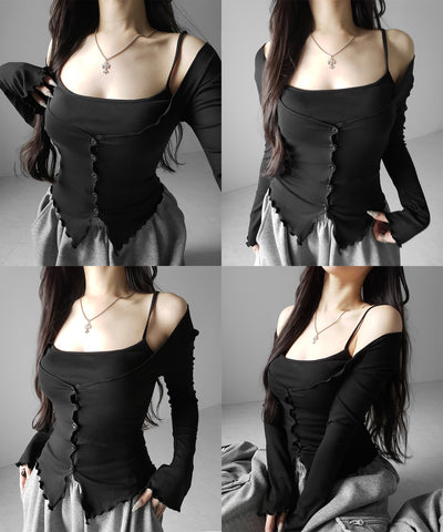 【 ２点セット 】レイヤードメロースリムカーディガン＆キャミソール SET ／ layered mellow slim cardigan & camisole SET