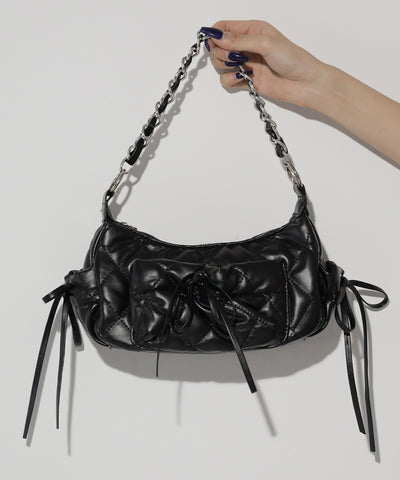 【 ３color ／２WAY 】ストラップリボンキルティングチェーンショルダーバッグ ／ strap ribbon quilted chain shoulder bag