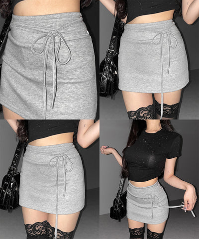 【 インパン裏地付き 】ストリングリボンミニスカート ／ string ribbon mini skirt