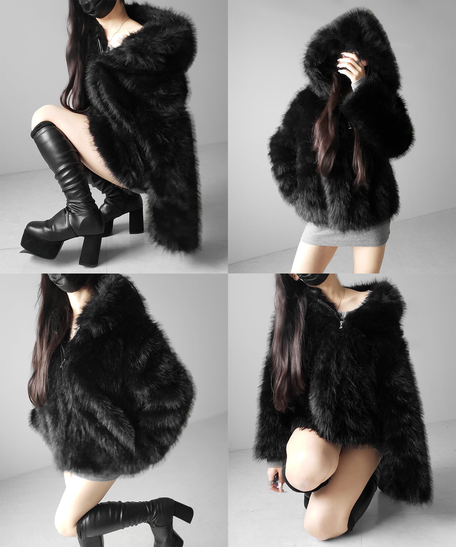 フェイクファーフーディミドルコート ／ fake fur hoodie middle coat