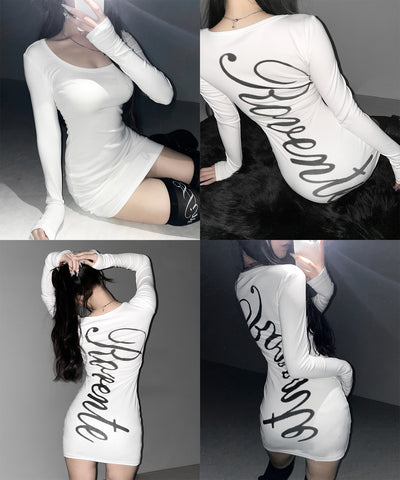 レタリングバックロゴスクエアタイトミニワンピース ／ lettering back logo square tight mini onepiece