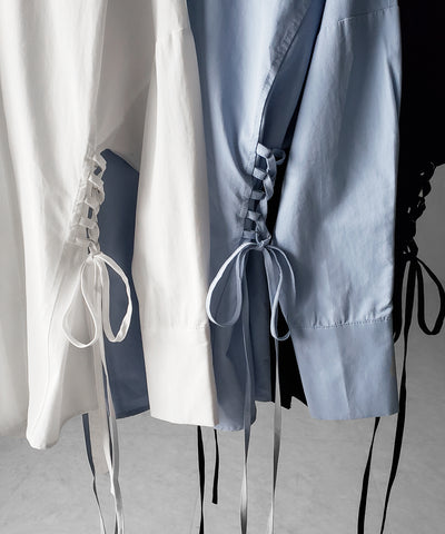 レースアップサイドリボンスリムラインシャツ ／ lace up side ribbon slim line shirt