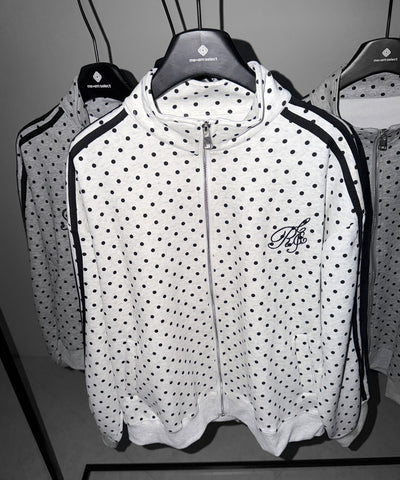 胸ロゴ刺繍ドットラインオーバースウェットブルゾン ／ chest logo embroidery side dot line over sweat blouson