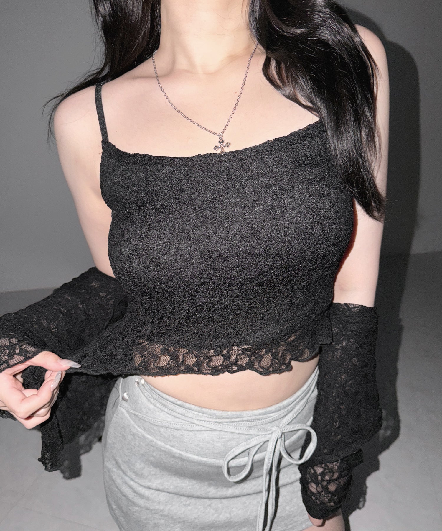 ストレッチレースメローキャミソール ＋ カーディガンセット ／stretch lace mellow camisole + cardigan set