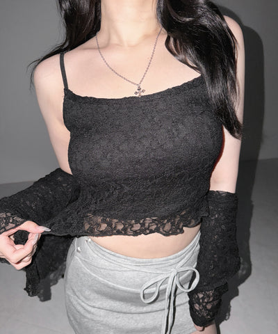 ストレッチレースメローキャミソール ＋ カーディガンセット ／stretch lace mellow camisole + cardigan set