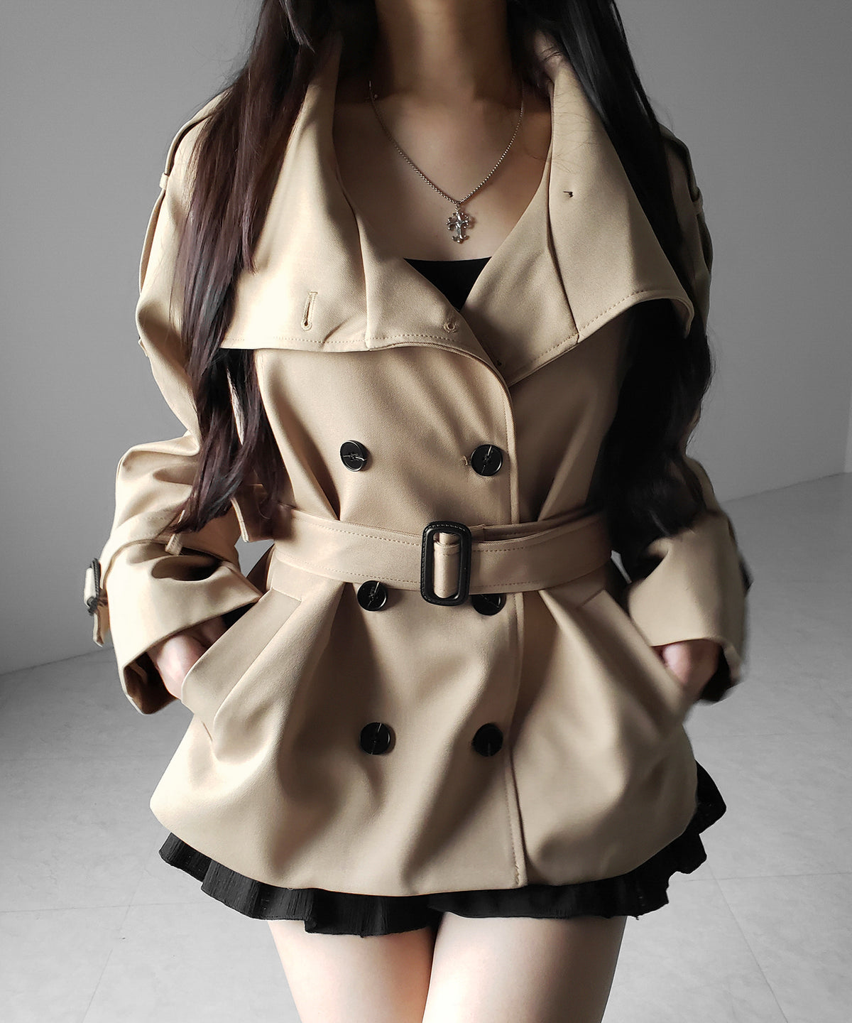 ２WAYスタンドカラーミドルトレンチコート ／ 2WAY stand collar middle trench coat
