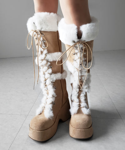 厚底レースアップムートンロングブーツ ／ platform laceup mouton long boots