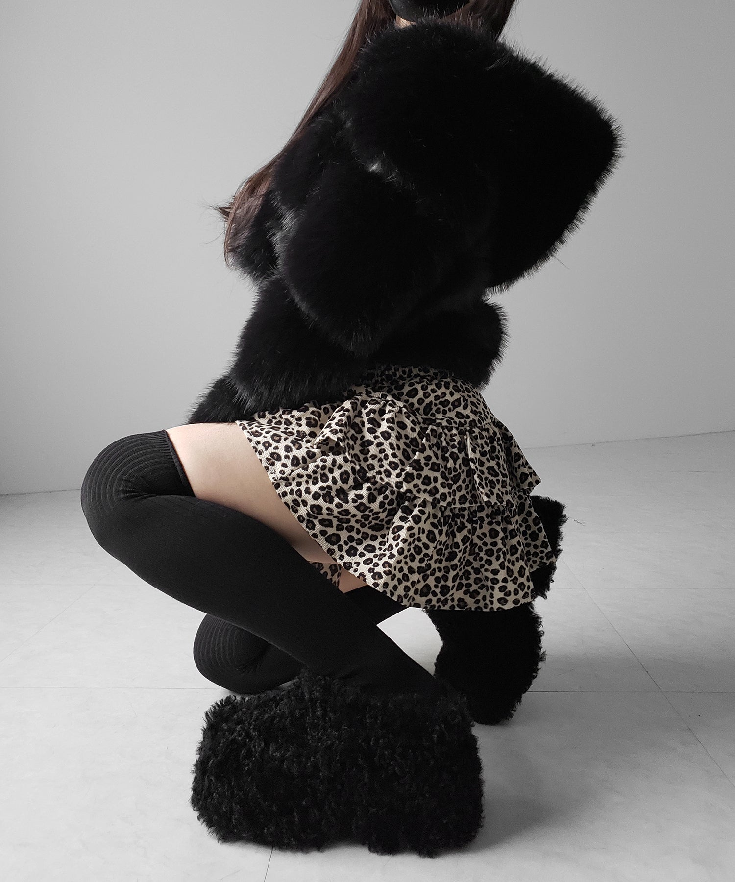 【 無地 or レオパードから選べる ／ インパン裏地付 】コーデュロイティアードフリルミニスカート ／ corduroy tiered frill mini skirt