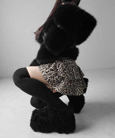 【 無地 or レオパードから選べる ／ インパン裏地付 】コーデュロイティアードフリルミニスカート ／ corduroy tiered frill mini skirt