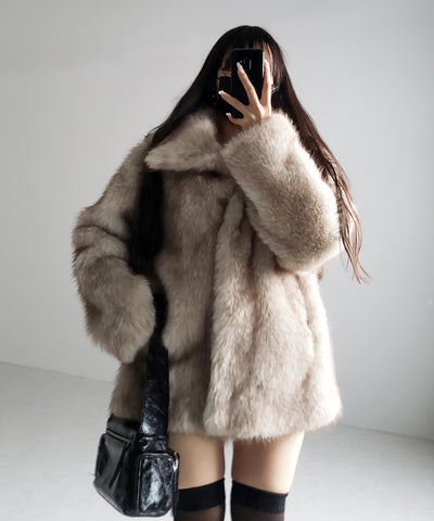 【 ５color 】フェイクファーボリュームミドルコート ／ fake fur volume middle coat