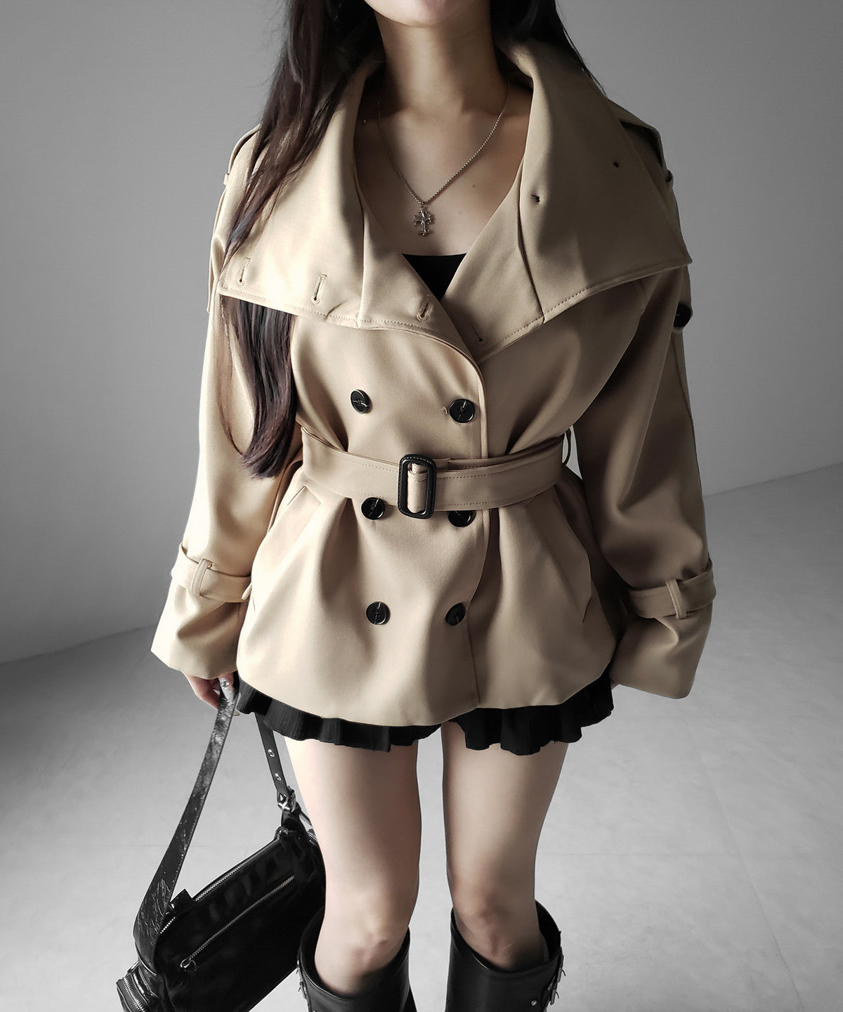 ２WAYスタンドカラーミドルトレンチコート ／ 2WAY stand collar middle trench coat