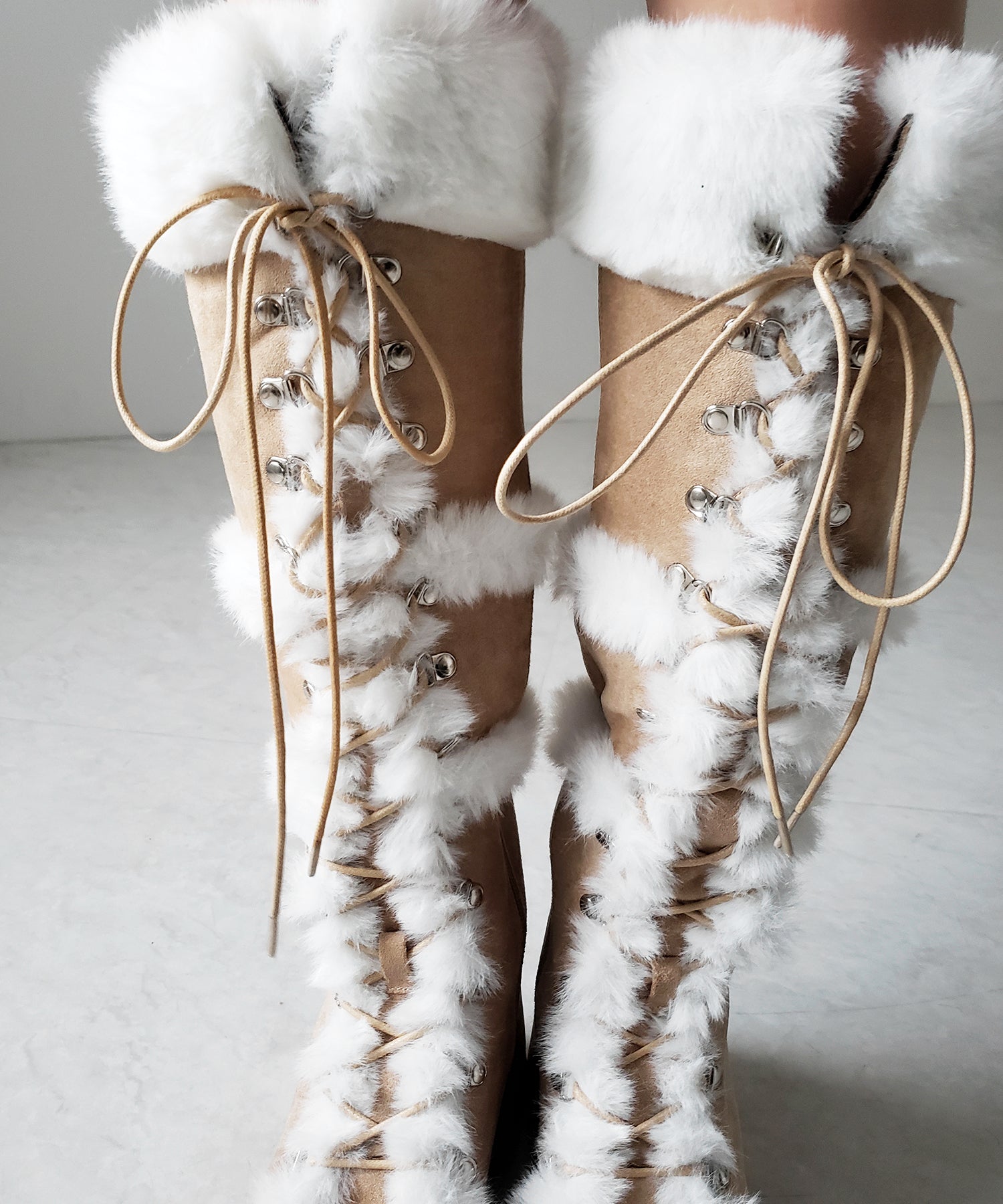 厚底レースアップムートンロングブーツ ／ platform laceup mouton long boots