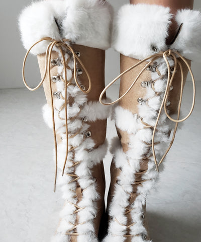 厚底レースアップムートンロングブーツ ／ platform laceup mouton long boots