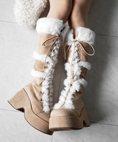 厚底レースアップムートンロングブーツ ／ platform laceup mouton long boots