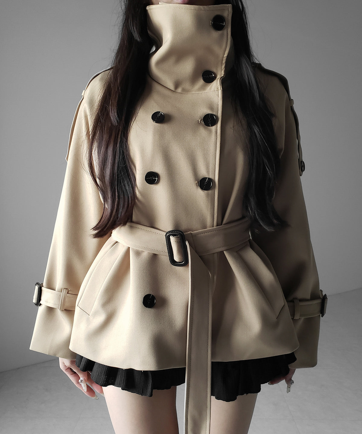 ２WAYスタンドカラーミドルトレンチコート ／ 2WAY stand collar middle trench coat