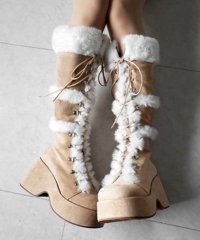 厚底レースアップムートンロングブーツ ／ platform laceup mouton long boots