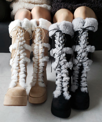 厚底レースアップムートンロングブーツ ／ platform laceup mouton long boots