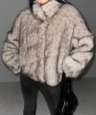 【 ５color 】スタンドカラーフェイクファークロップドコート ／ stand collar fake fur cropped coat