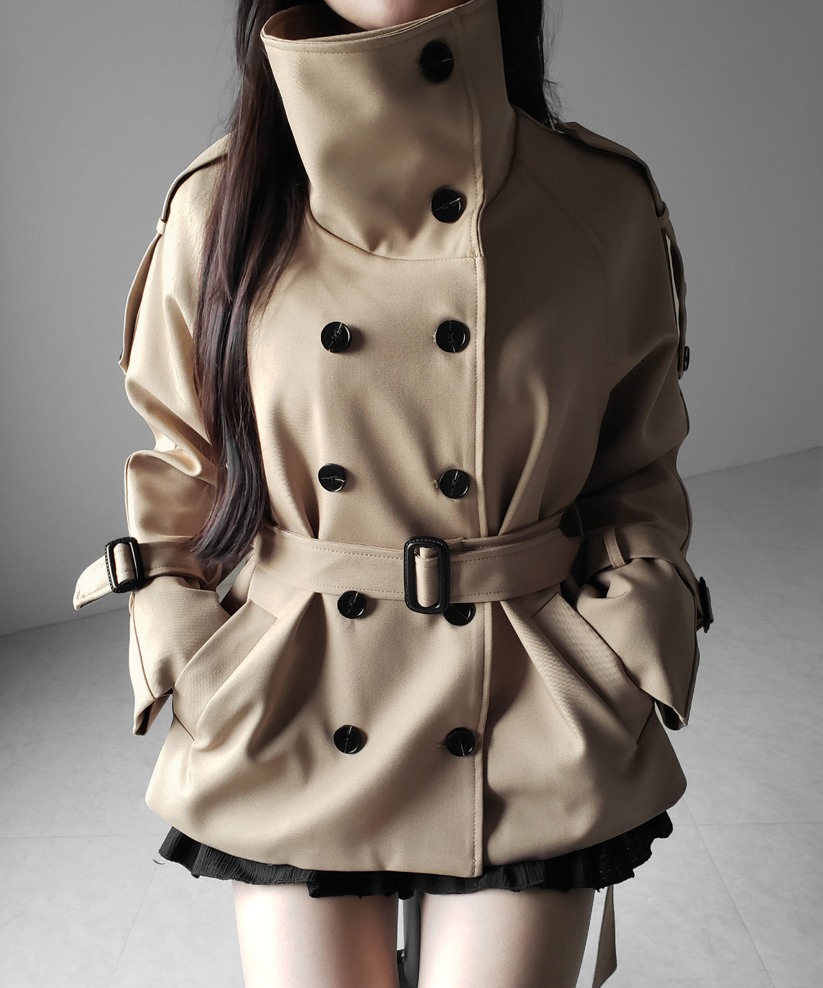 ２WAYスタンドカラーミドルトレンチコート ／ 2WAY stand collar middle trench coat