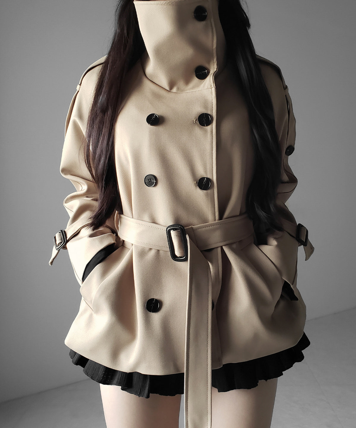 ２WAYスタンドカラーミドルトレンチコート ／ 2WAY stand collar middle trench coat