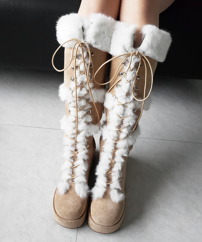 厚底レースアップムートンロングブーツ ／ platform laceup mouton long boots
