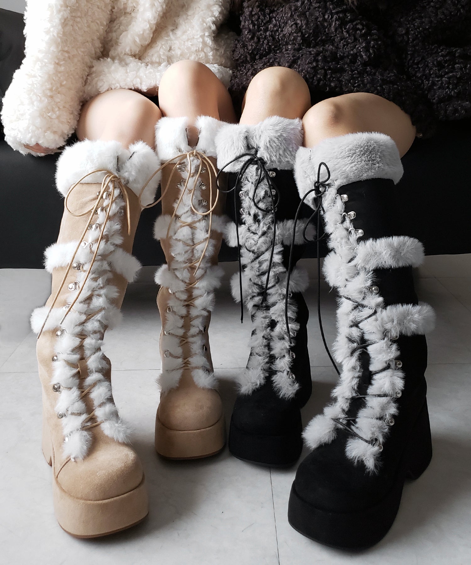 厚底レースアップムートンロングブーツ ／ platform laceup mouton long boots