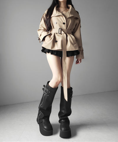 ２WAYスタンドカラーミドルトレンチコート ／ 2WAY stand collar middle trench coat
