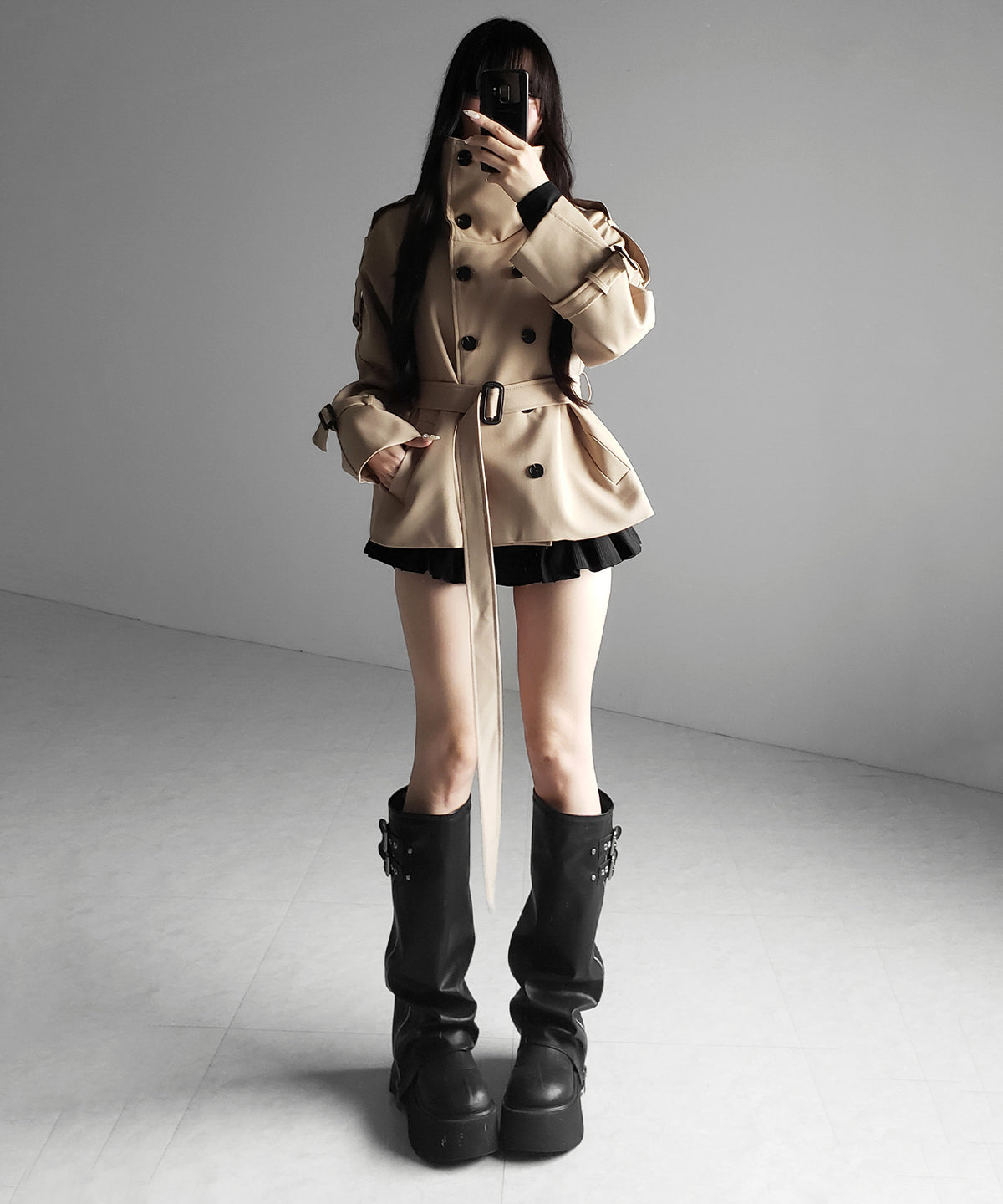 ２WAYスタンドカラーミドルトレンチコート ／ 2WAY stand collar middle trench coat