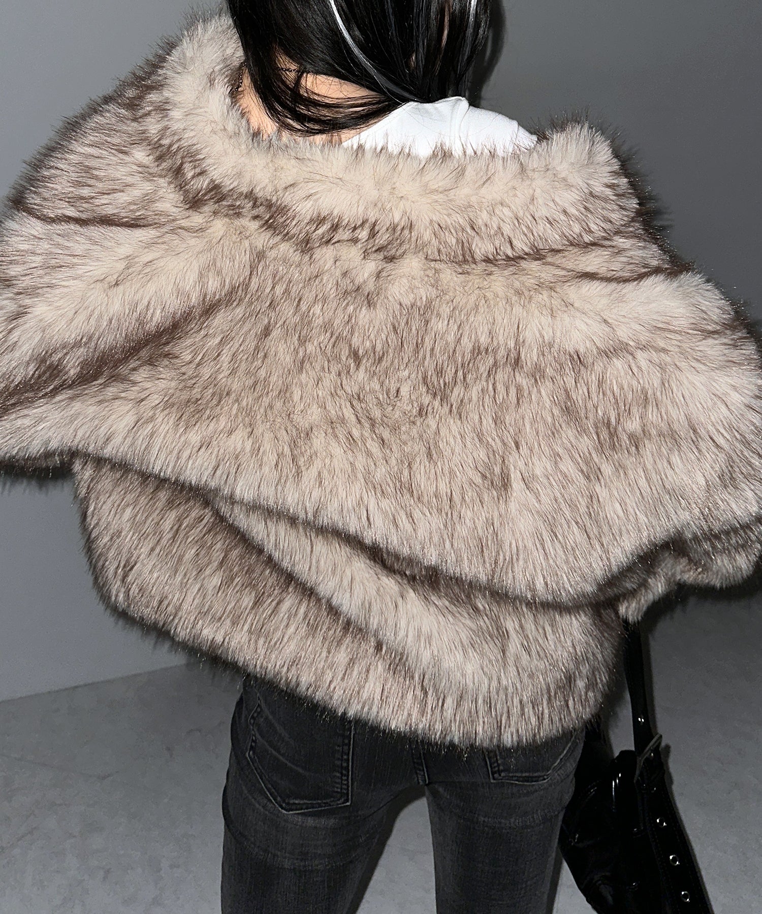 【 ５color 】スタンドカラーフェイクファークロップドコート ／ stand collar fake fur cropped coat