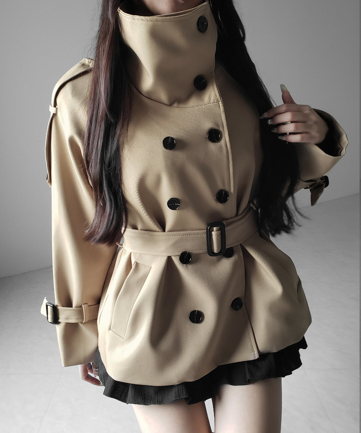 ２WAYスタンドカラーミドルトレンチコート ／ 2WAY stand collar middle trench coat