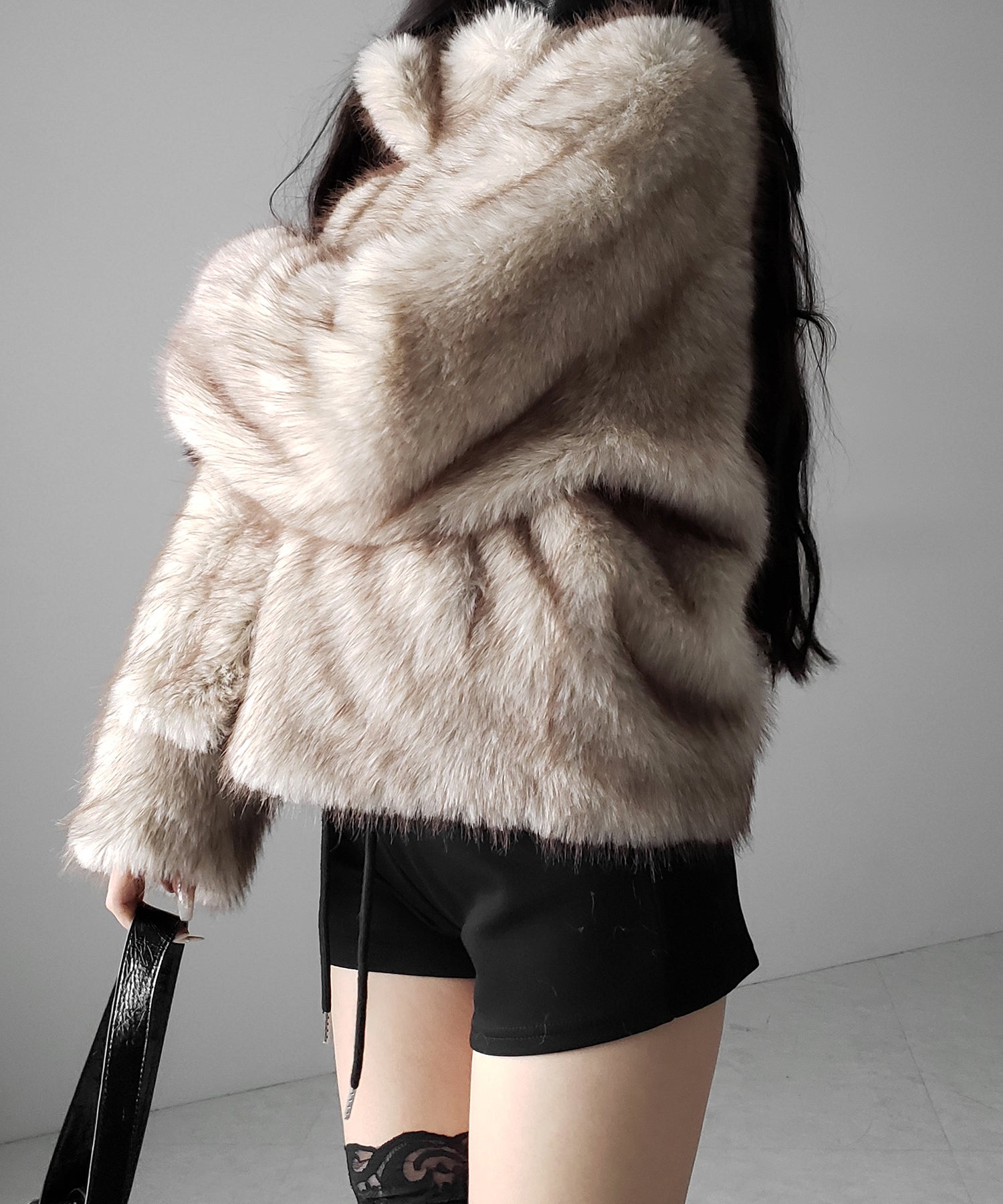【 ５color 】スタンドカラーフェイクファークロップドコート ／ stand collar fake fur cropped coat