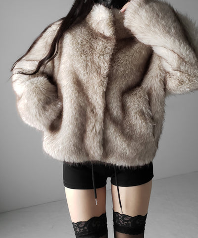 【 ５color 】スタンドカラーフェイクファークロップドコート ／ stand collar fake fur cropped coat