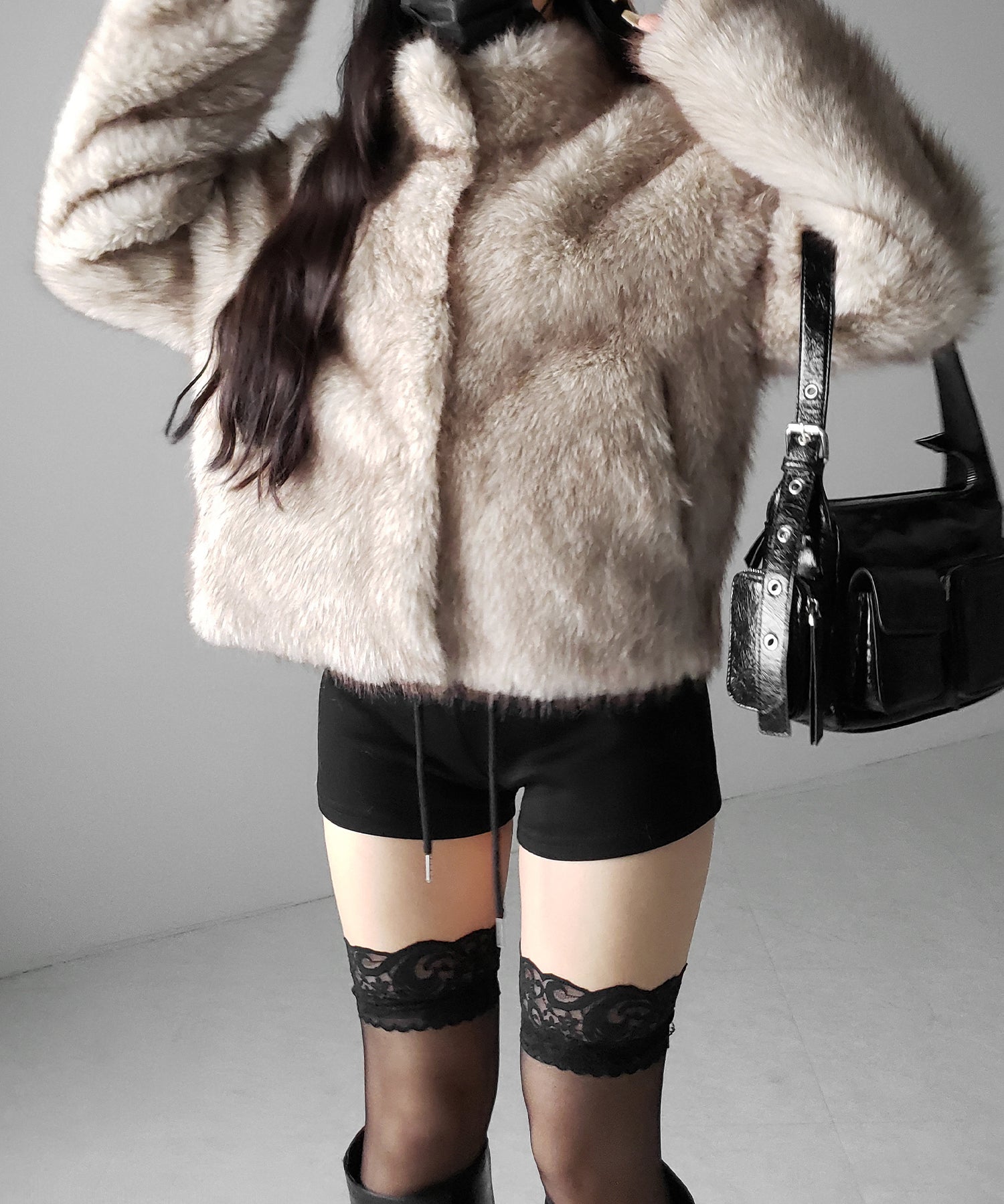 【 ５color 】スタンドカラーフェイクファークロップドコート ／ stand collar fake fur cropped coat