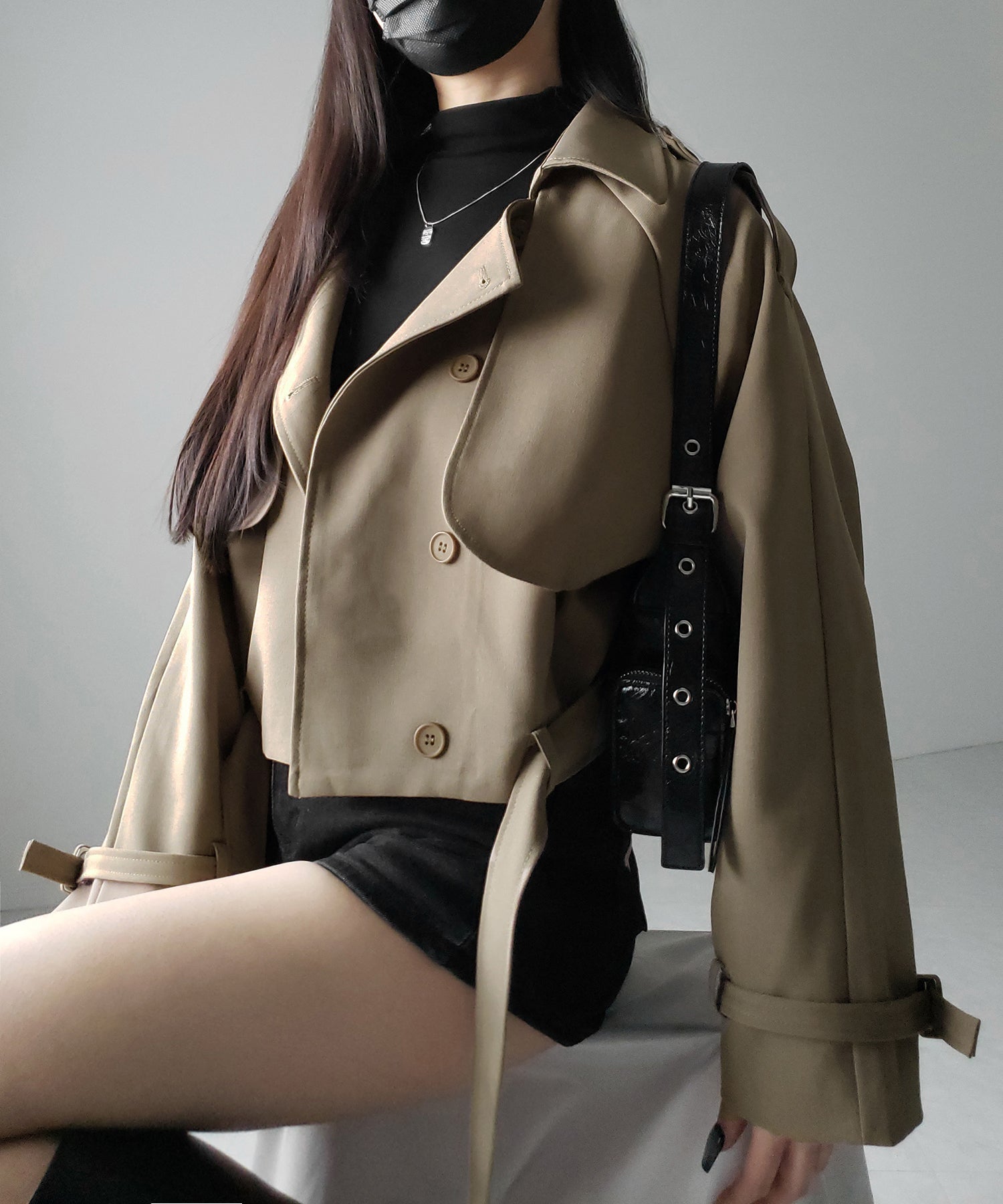 2color 】ベルテッドショートトレンチコート ／ belted short