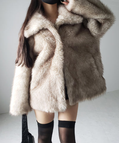 【 ５color 】フェイクファーボリュームミドルコート ／ fake fur volume middle coat