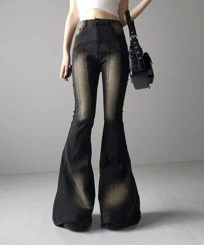 【４size 】ヴィンテージライクストレッチブラックフレアデニム ／ vintage like stretch black flare denim