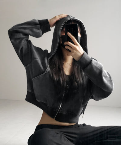 【 ２color 】ピグメントヴィンテージショートジップパーカー ／ pigment vintage short zip hoodie