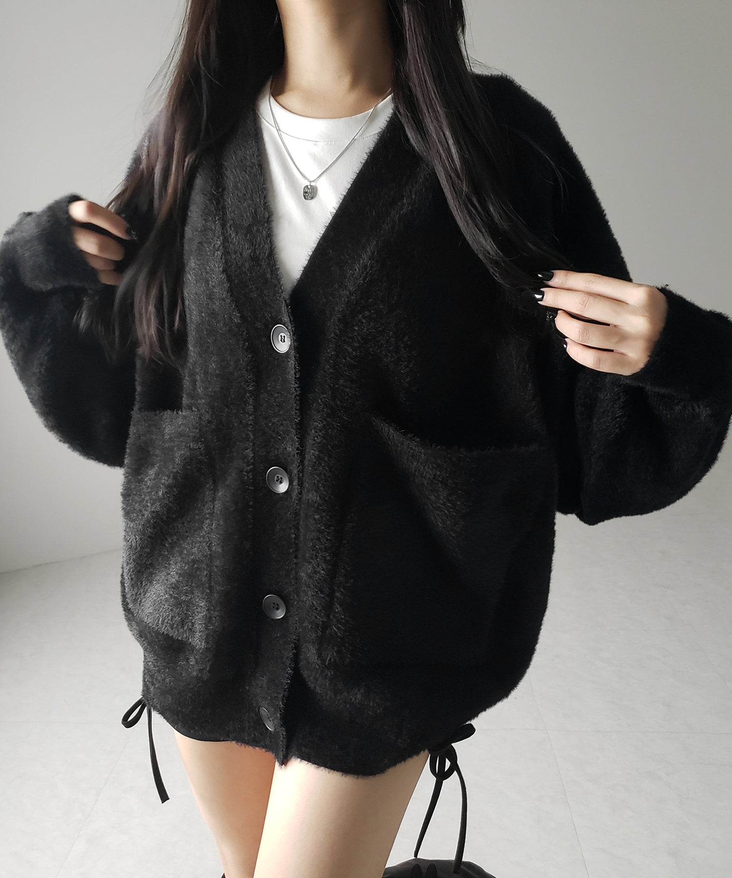 【 ３color 】ボリュームスリーブオーバーシャギーニットカーディガン ／ volume sleeve over shaggy knit cardigan