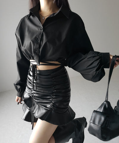 【 ２color 】クロスストラップリボンショートシャツ ／ cross strap ribbon short shirts