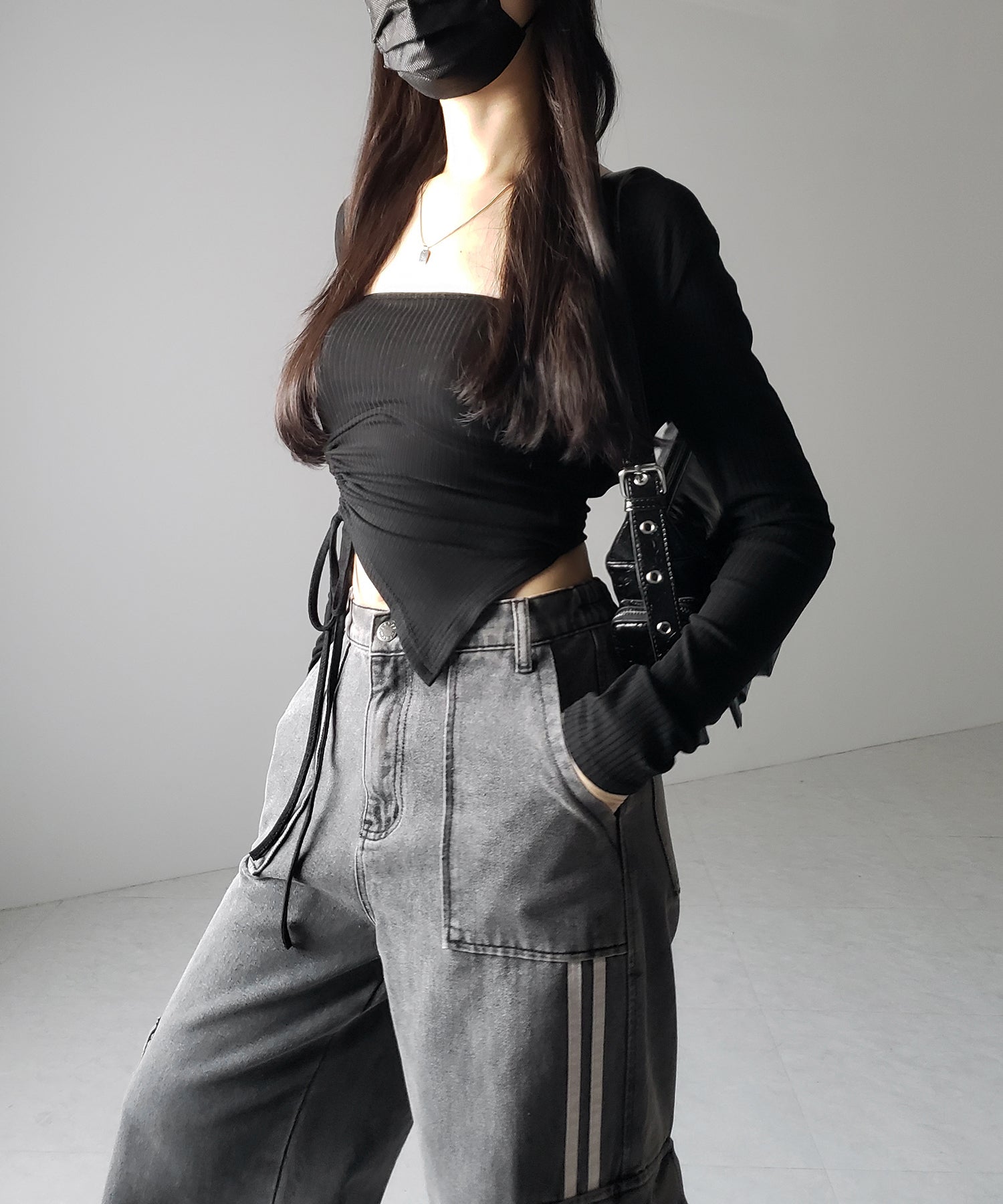 【 ２color ／ ４size 】サイドラインストレートカーゴデニムパンツ ／ sideline straight cargo denim pants
