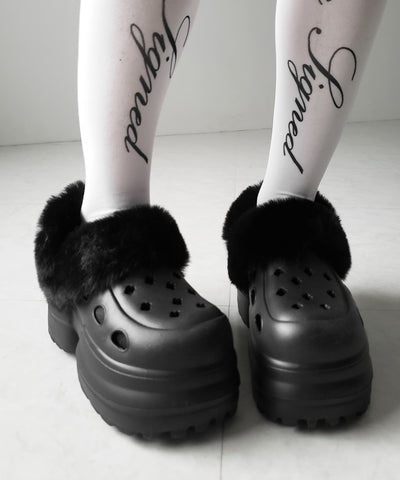 フェイクファー厚底クロッグサンダル ／ Fake fur platform clog sandals