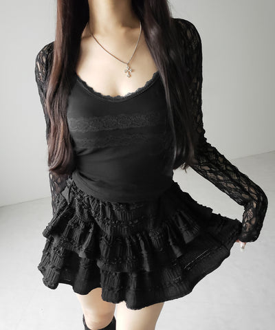 【 ３color 】ダブルレース切替リブキャミソール ／ double lace switching ribbed camisole