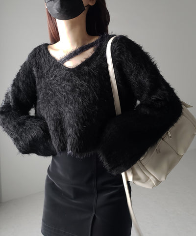 【 7color 】カットアウトショートシャギーニット