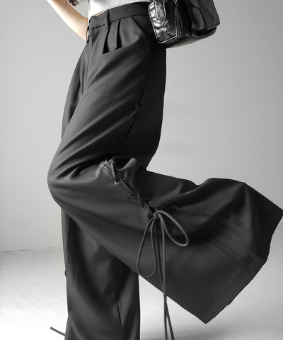 レースアップダブルタックワイドスラックス ／ laceup double tack wide slacks