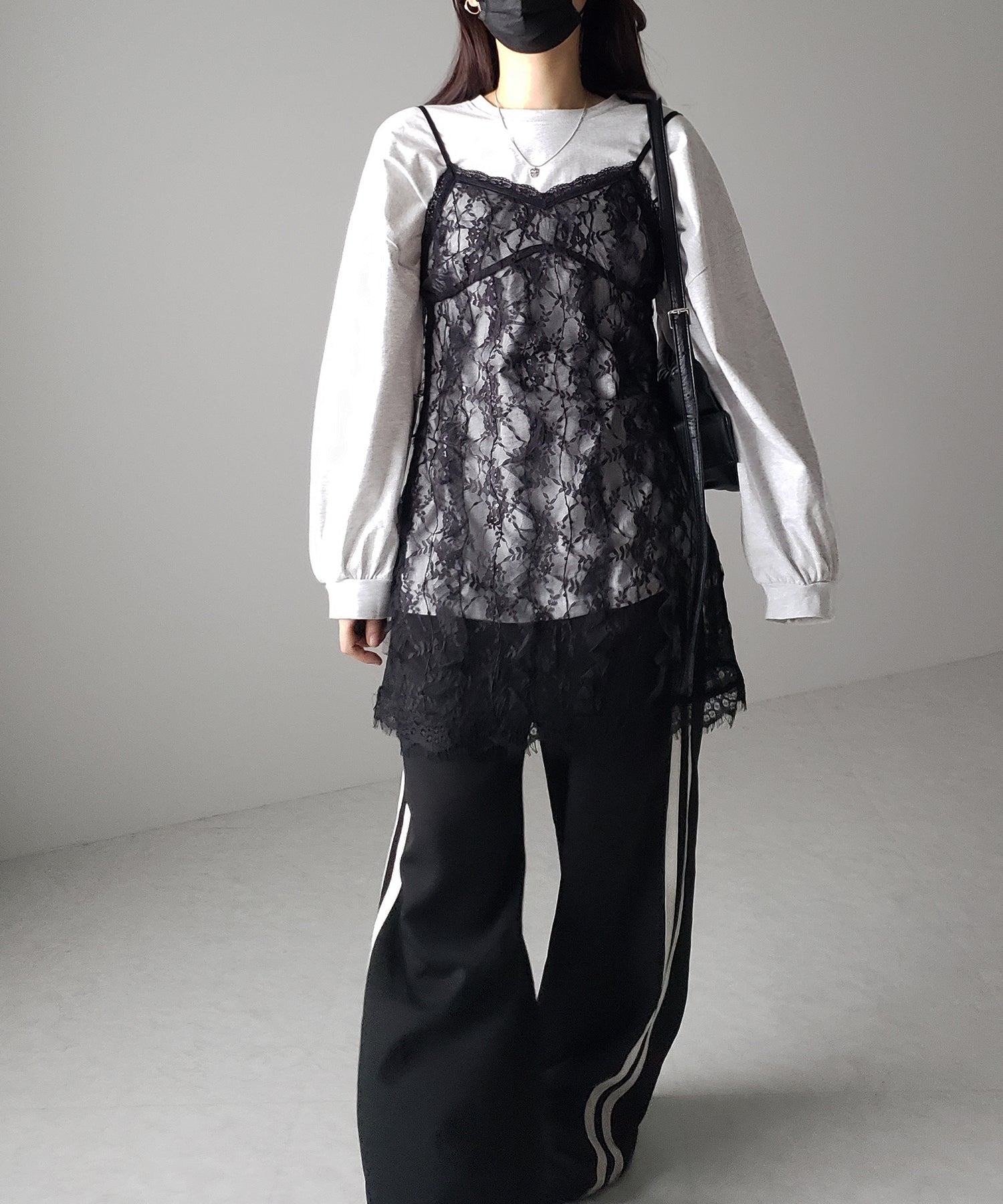 【 ２color 】チュールドッキングレースチュニックキャミソール ／ tulle docking lace tunic camisole